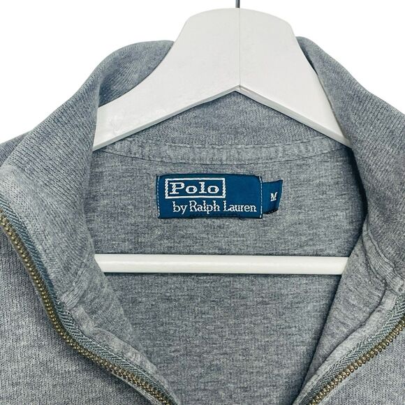 Polo Ralph Lauren Sweater Mens Medium Gray Estate Rib Knit 1/4 Zip Mock Neck - Picture 3 of 3